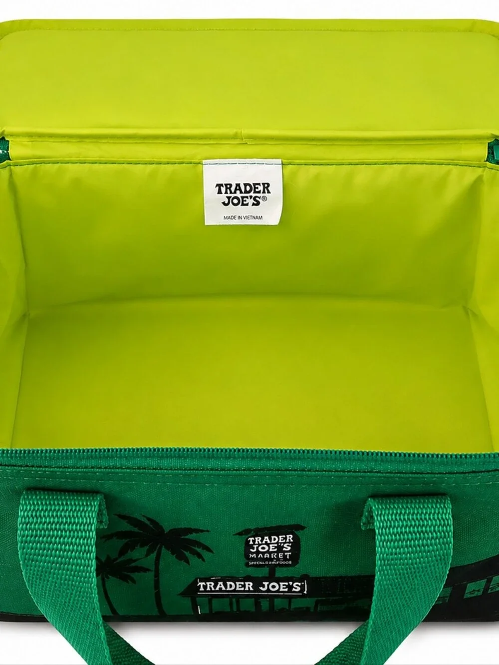 Trader Joe's Large Insulated Lunch Bag Green Palm Tree Cooler Tote